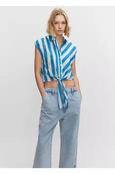 Рубашка с рисунком и бантом Mango, синий