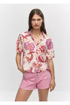 Рубашка с рисунком на пуговицах Mango, экрю