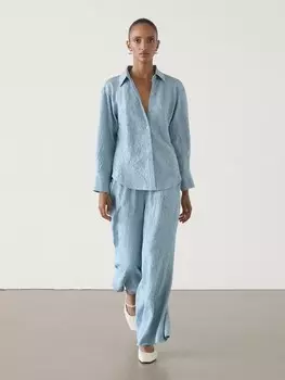 Рубашка с рисунком в складку Massimo Dutti, голубой