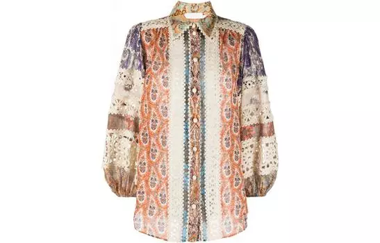 Рубашка с рукавами-буфами и принтом пейсли Zimmermann, мультиколор