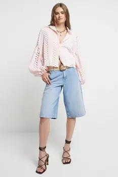 Рубашка с рукавами фонариками и легкой вышивкой River Island, розовый
