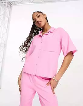 Рубашка с рукавом 2/4 льняная рубашка однотонного цвета розового цвета Pieces