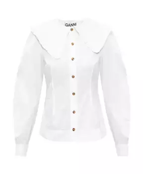 Рубашка с рюшами Ganni, белый