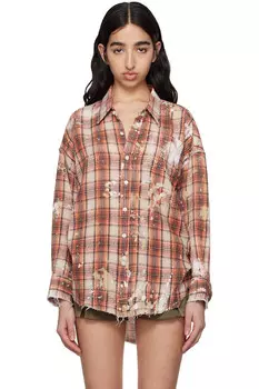 Рубашка с рваным швом и глубоким вырезом R13, оранжевый
