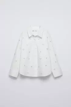 Рубашка с сердцем из страз ZARA, белый