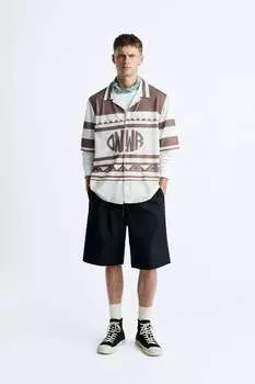 Рубашка с сеточной текстурой ZARA, кэмел