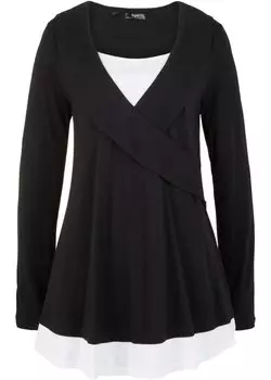 Рубашка с шалевым воротником и многослойным внешним видом Bpc Bonprix Collection, черный