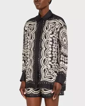 Рубашка с шелковым воротником и принтом Alfie Bandana Nili Lotan, цвет Black/Ivory Bandana