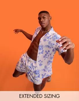 Рубашка с синим цветочным принтом ASOS DESIGN revere — часть комплекта
