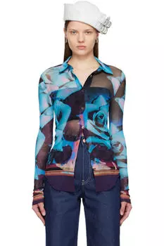 Рубашка с синими и фиолетовыми розами Jean Paul Gaultier