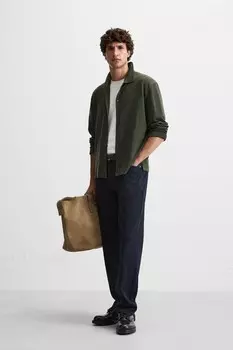Рубашка с строчными швами ZARA, зеленый