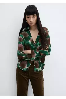 Рубашка с струящимся узором Mango, зеленый