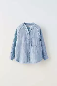 Рубашка с текстюрной потерейной кислотой ZARA, синий