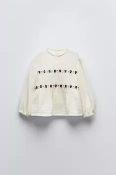 Рубашка с текстурным цветочным рисунком ZARA, экрю