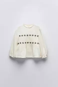 Рубашка с текстурным цветочным рисунком ZARA, экрю