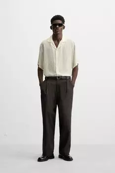 Рубашка с текстурным узором ZARA, устрично-белый