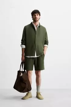 Рубашка с текстурой из сетки ZARA, хаки