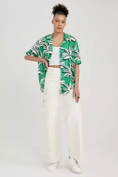 Рубашка с тропическим узором Defacto, зеленый