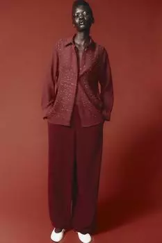 Рубашка с украшением спереди ZARA, бордовый
