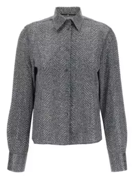 Рубашка с узором «елочка», украшенная стразами Ermanno Scervino, серый