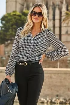 Рубашка с узором гусиные лапки Sosandar, черный