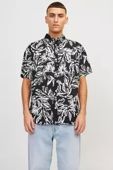 Рубашка с узором и заниженными рукавами Jack & Jones, черный