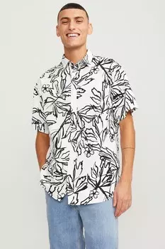 Рубашка с узором и заниженными рукавами Jack & Jones, черный