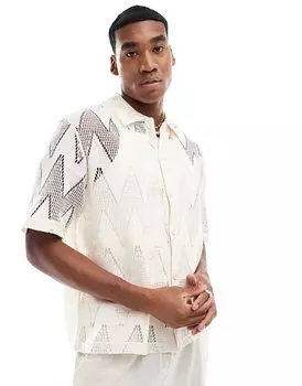 Рубашка с узором «ромбы» в цвете экрю Bershka