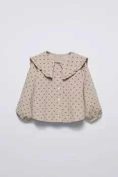 Рубашка с узором в горошек ZARA, коричневый/серо-коричневый