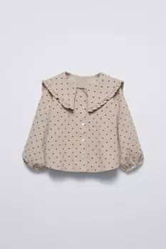 Рубашка с узором в горошек ZARA, коричневый/серо-коричневый