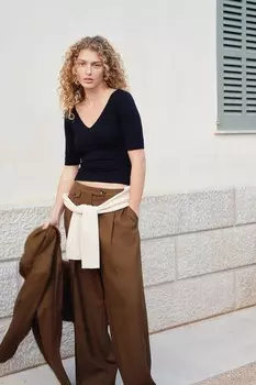 Рубашка с v-образным вырезом H&M, черный