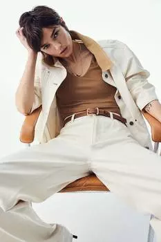 Рубашка с v-образным вырезом H&M, бежевый