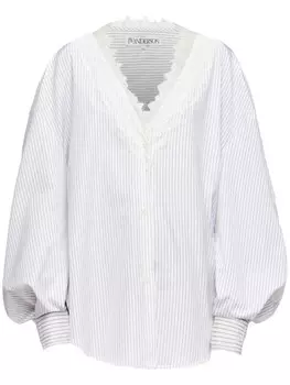 Рубашка с V-образным вырезом и кружевной отделкой JW Anderson, серый