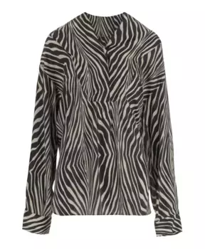 Рубашка с v-образным вырезом и узором «зебра» из смесового шелка By Malene Birger, мультиколор