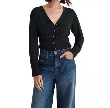 Рубашка с V-образным вырезом и застежкой на пуговицы спереди черного цвета Madewell