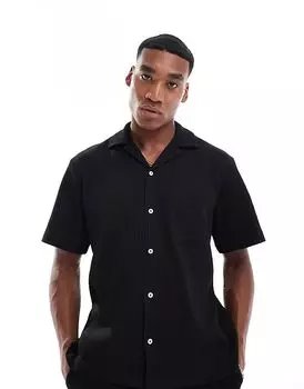 Рубашка с вафельным воротником Revere черного цвета Selected Homme