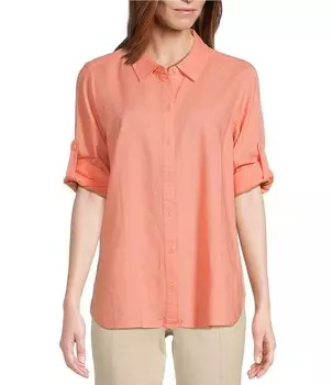 Рубашка с воротником 3/4 и пуговицами спереди из льняной смеси Intro, оранжевый