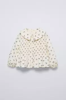 Рубашка с воротником питер пэн с принтом бант ZARA, экрю