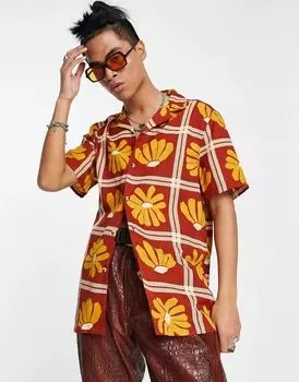 Рубашка с воротником с лацканами ASOS с цветочным принтом 70-х годов