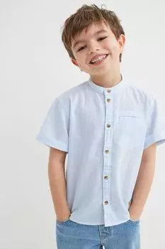 Рубашка с воротником-стойкой и короткими рукавами H&amp;M, светло-синий