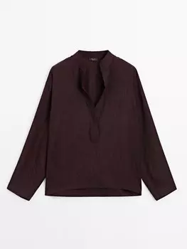 Рубашка с воротником-стойкой и вырезом Massimo Dutti, бургундия