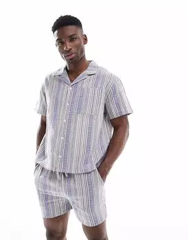 Рубашка с воротником-стойкой из жаккарда Another Influence синего цвета