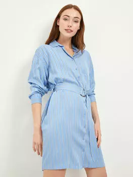 Рубашка с воротником в полоску с длинным рукавом Belmando Fabric Women Dress LCW Vision