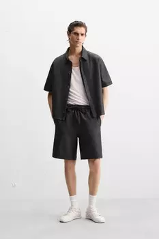 Рубашка с восковым эффектом ZARA, черный