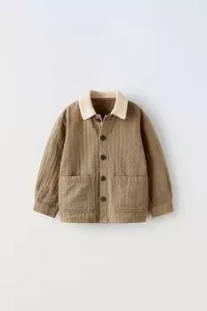 Рубашка с вязанным воротником крючком ZARA, экрю