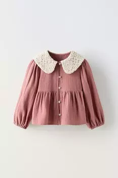Рубашка с вязаным крючком ZARA, розовый/лиловый