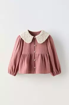 Рубашка с вязаным крючком ZARA, розовый/лиловый