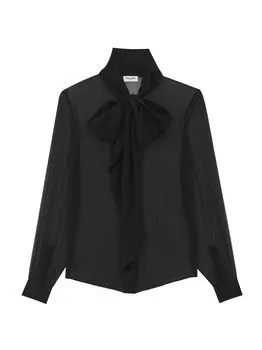 Рубашка с вырезом Lavallire из креп-муслина Saint Laurent