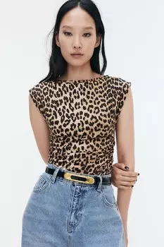 Рубашка с вырезом лодочкой H&M, бежевый