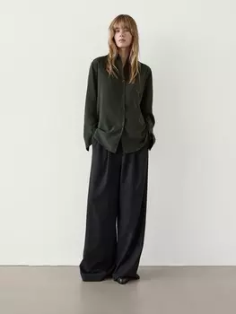 Рубашка с вырезом на шее Massimo Dutti, зеленый